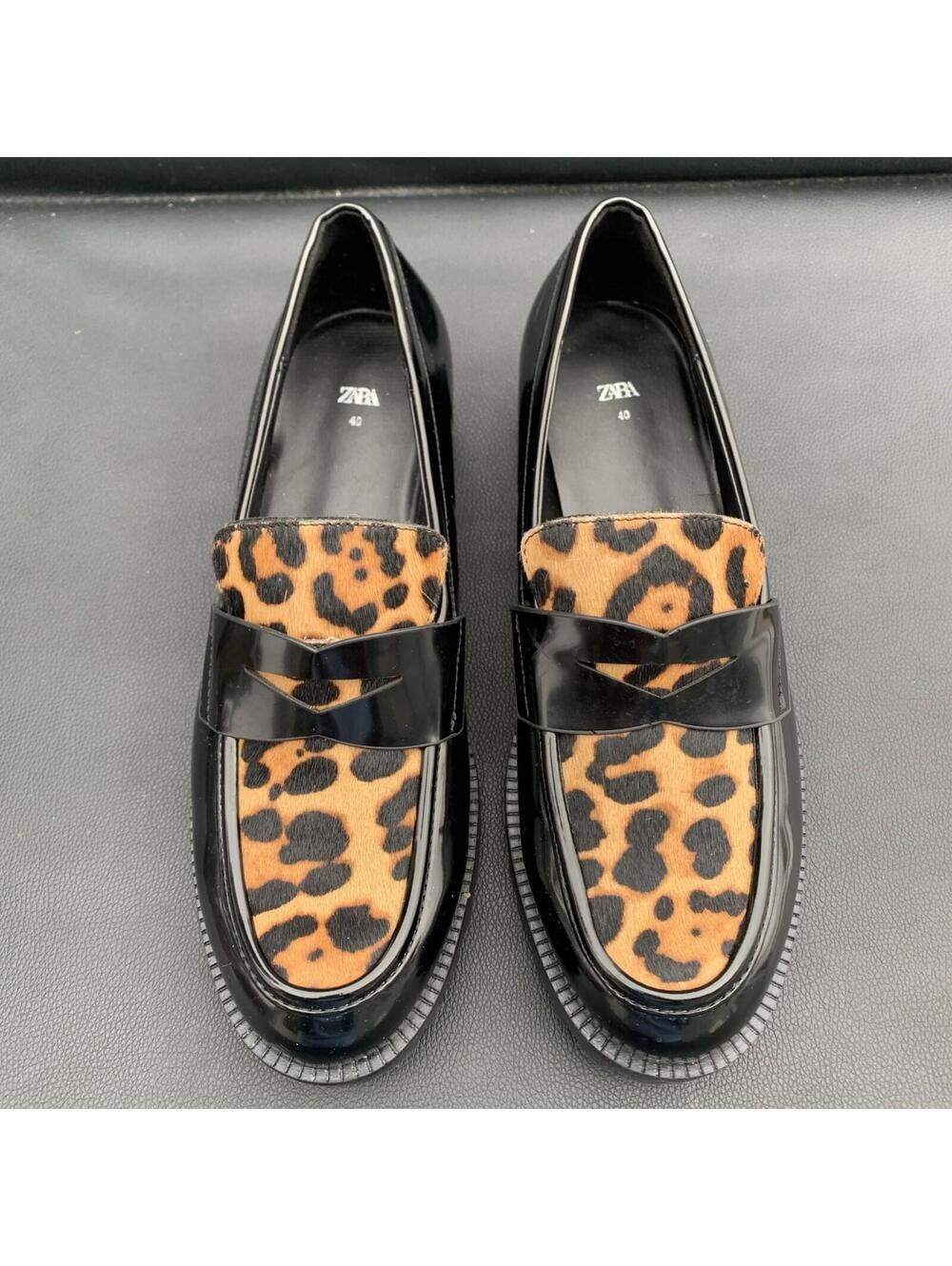 New ZARA LEOPARD ANIMAL PRINT LOAFERS Sz 40 Or 9 9.5 Us
